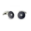 18ct White Gold Enamel Cufflinks with Diamond Centre