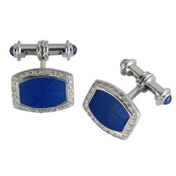 18ct White Gold Enamel Cufflinks with Diamond Edges