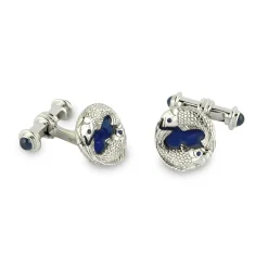 18ct White Gold Fish Cufflinks With Blue Enamel And Sapphire Ends