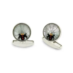 18ct White Gold Hand-painted Rock Crystal Spider Web Cufflinks