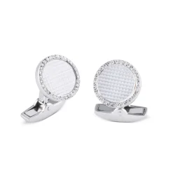18ct White Gold Hobnail Pattern Cufflinks With Diamonds