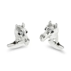 18ct White Gold Horse Head Cufflinks With Onyx Eyes