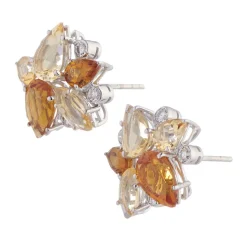 18ct White Gold Light and Dark Citrine Earrings With Diamonds