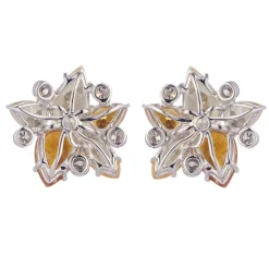 18ct White Gold Light and Dark Citrine Earrings With Diamonds