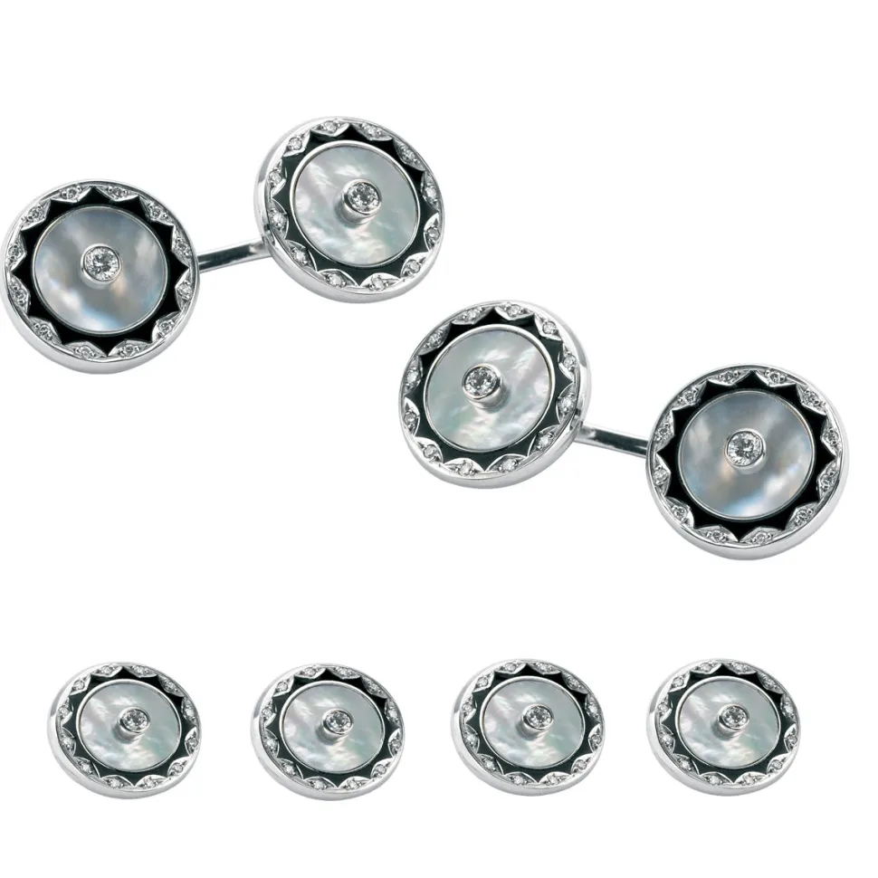 18ct White Gold Mother of Pearl Dress Set With Diamonds