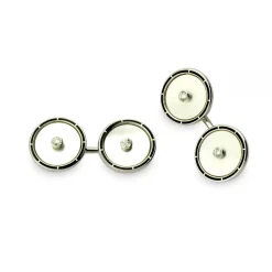 18ct White Gold Mother-of-Pearl Cufflinks with Diamond Centre & Black