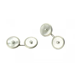18ct White Gold Mother-of-Pearl Cufflinks with Diamond Centre
