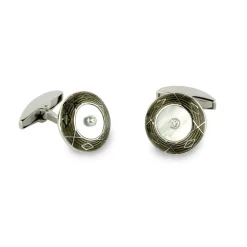 18ct White Gold Mother-Of-Pearl, Grey Enamel And Diamond Cufflinks
