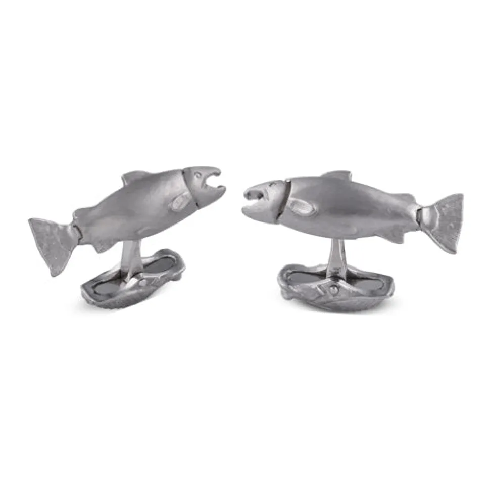 18ct White Gold Moveable Salmon Cufflinks With Diamond Eyes