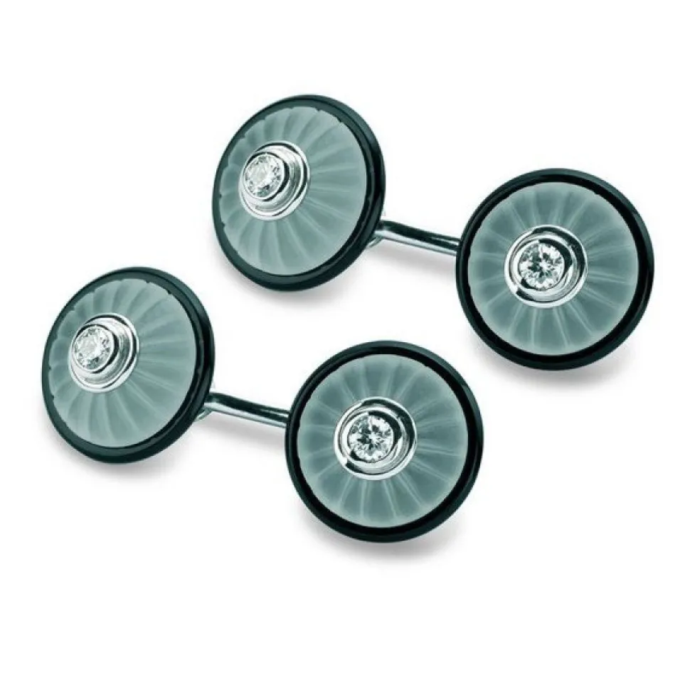 18ct White Gold Onyx, Crystal and Diamond Cufflinks