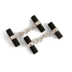 18ct White Gold Onyx Tube Cufflinks