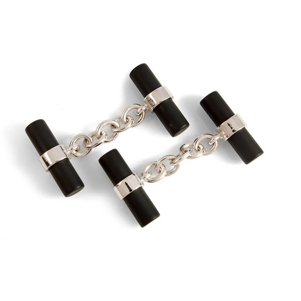 18ct White Gold Onyx Tube Cufflinks