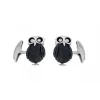 18ct White Gold Owl Cufflinks with Diamond Eyes