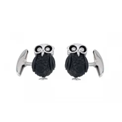 18ct White Gold Owl Cufflinks with Diamond Eyes