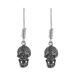 18ct White Gold Pavé Set Black Diamond Skull Earrings With Diamond Eye