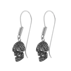 18ct White Gold Pavé Set Black Diamond Skull Earrings With Diamond Eye