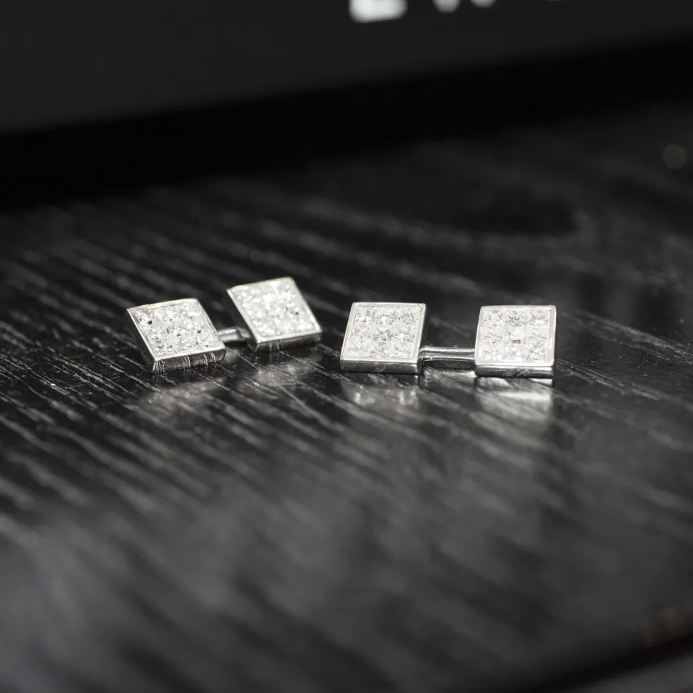 18ct White Gold Pavé Set Diamond Cufflinks