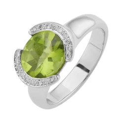 18ct White Gold Peridot Ring With Diamond Detail