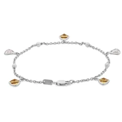 18ct White Gold Pink Morganite, Citrine and Cultured Pearl Bracelet