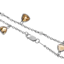 18ct White Gold Pink Morganite, Citrine and Cultured Pearl Bracelet