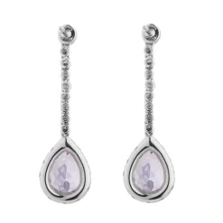 18ct White Gold Pink Sapphire, Diamond and Pink Kunzite Drop Earrings