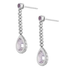 18ct White Gold Pink Sapphire, Diamond and Pink Kunzite Drop Earrings