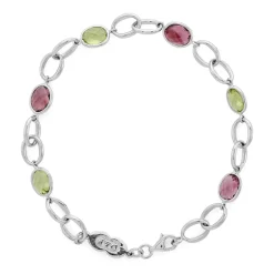 18ct White Gold Pink Tourmaline and Peridot Bracelet