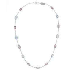 18ct White Gold Pink Tourmaline and Blue Topaz Necklace