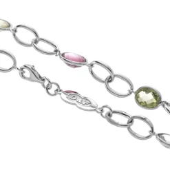 18ct White Gold Pink Tourmaline and Peridot Bracelet