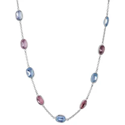 18ct White Gold Pink Tourmaline and Blue Topaz Necklace