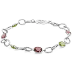 18ct White Gold Pink Tourmaline and Peridot Bracelet