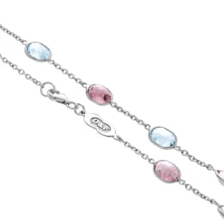 18ct White Gold Pink Tourmaline and Blue Topaz Necklace
