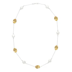 18ct White Gold 24" Citrine And Pearl Necklace