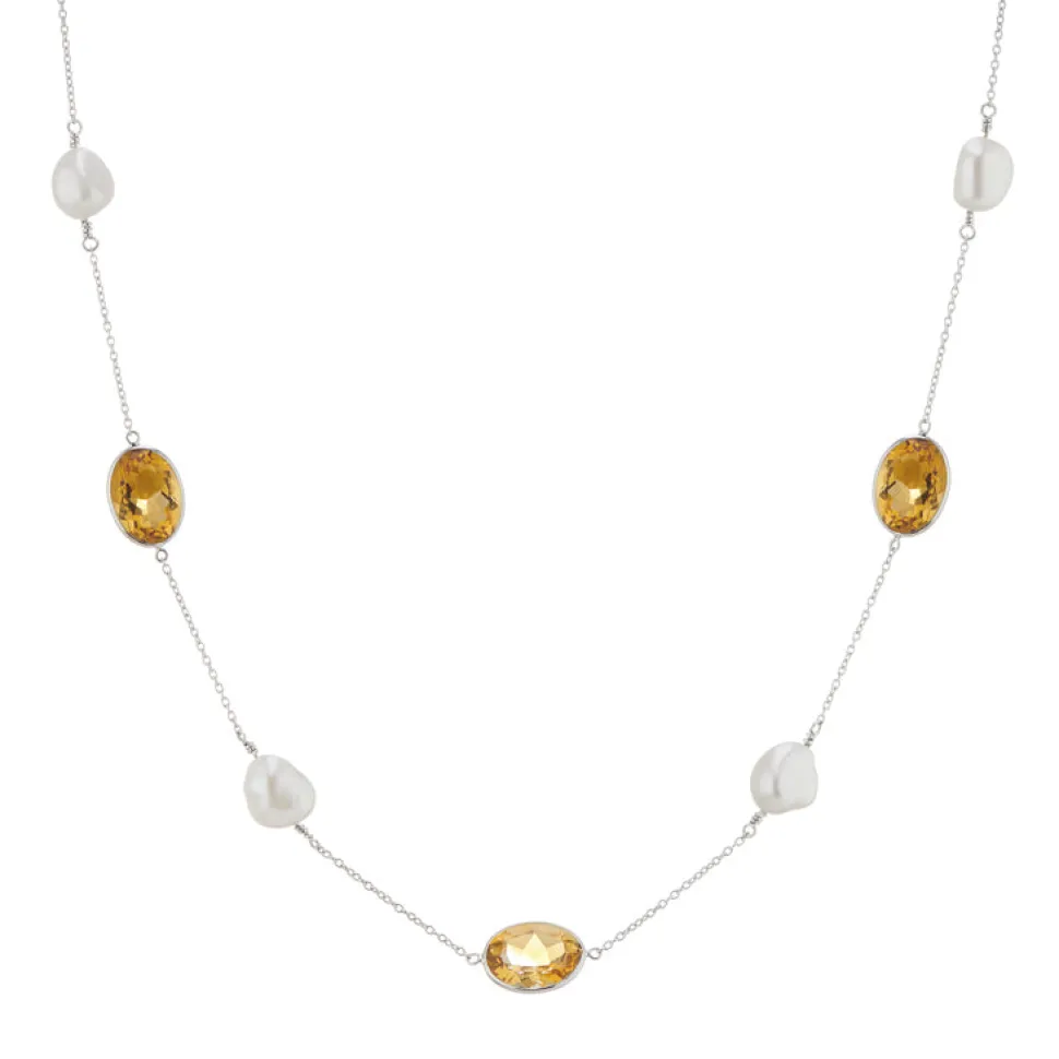 18ct White Gold 24" Citrine And Pearl Necklace
