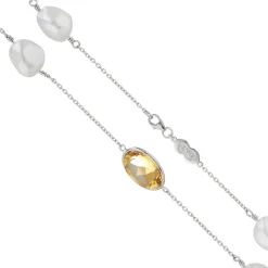 18ct White Gold 24" Citrine And Pearl Necklace