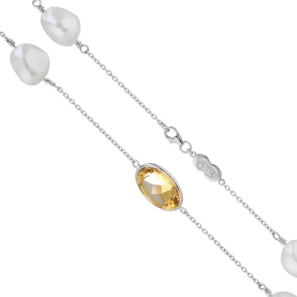 18ct White Gold 24" Citrine And Pearl Necklace