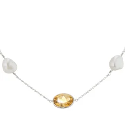 18ct White Gold 24" Citrine And Pearl Necklace