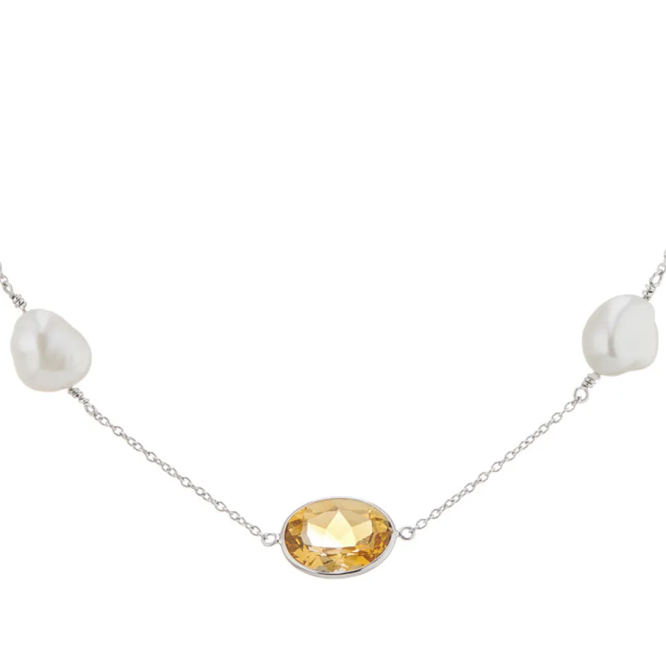 18ct White Gold 24" Citrine And Pearl Necklace