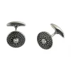 18ct White Gold Round Black Patterned Cufflinks with Diamond Centre