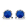 18ct White Gold Round Blue Enamel Cufflinks with Diamond Border and Bl