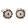 18ct White Gold Round Cufflinks with Dark Grey Border & Mother of Pear