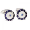 18ct White Gold Round Cufflinks with Blue Border & Mother of Pearl and