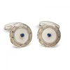 18ct White Gold Round Cufflinks with Light Grey Border & Mother-of-Pea