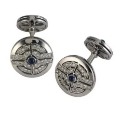 18ct White Gold Round Diamond and Sapphire Cufflinks