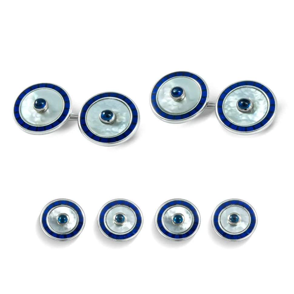 18ct White Gold Round Dress Set with Mother of Pearl and Sapphire
