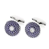18ct White Gold Round Navy Blue Patterned Cufflinks with Diamond Centr