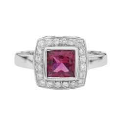 18ct White Gold Rubellite And Diamond Ring with Blue Sapphires