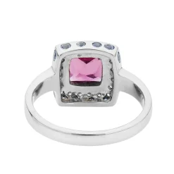 18ct White Gold Rubellite And Diamond Ring with Blue Sapphires