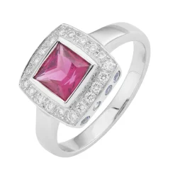 18ct White Gold Rubellite And Diamond Ring with Blue Sapphires