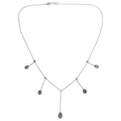 18ct White Gold Rubellite, Cultured Pearl and Diamond Drop Necklace